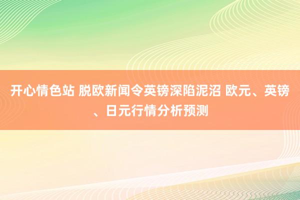 开心情色站 脱欧新闻令英镑深陷泥沼 欧元、英镑、日元行情分析预测