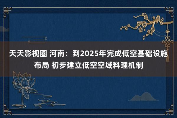 天天影视圈 河南：到2025年完成低空基础设施布局 初步建立低空空域料理机制