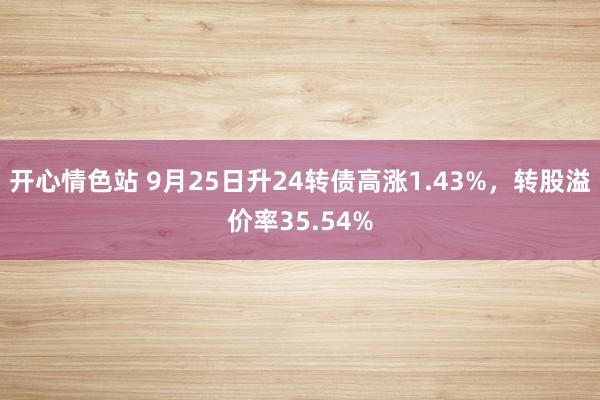 开心情色站 9月25日升24转债高涨1.43%，转股溢价率35.54%