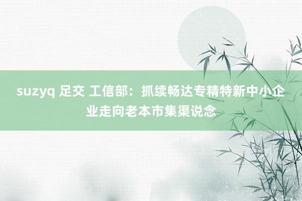 suzyq 足交 工信部：抓续畅达专精特新中小企业走向老本市集渠说念